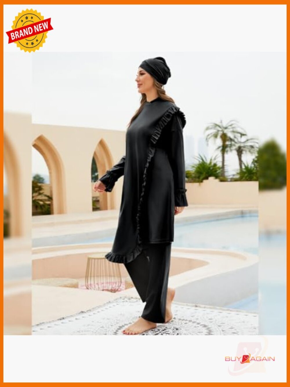 Muslim Burkini Full Cover Swimsuit 3pc Set Long Sleeve Rash Guard for Women - Picture 3 of 6